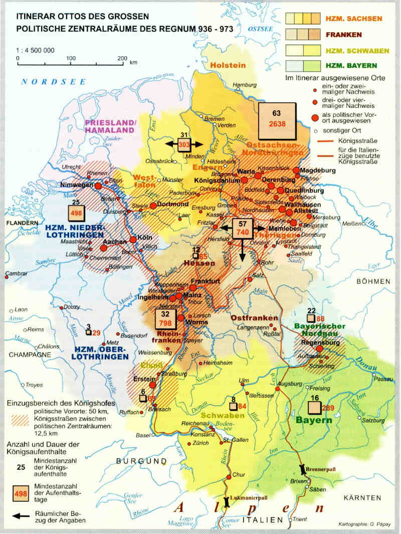 Reisewege Ottos des Großen - das Zentrum seiner Macht lag in Ostfalen