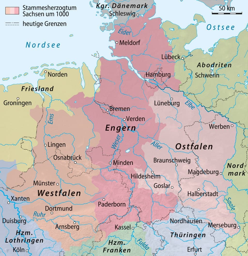 Ostfalen als Eastphalia auf einer englischen Karte aus dem 19. Jahrhundert 